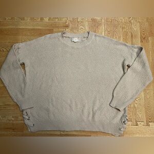 Pink Republic Soft Beige Knit Pullover with Ribbed Neck